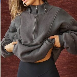 Joah Brown Retro Half Zip Sweatshirt Charcoal Luxe French Terry M/L